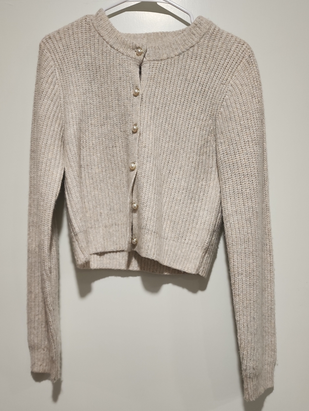 Jessica Simpson Pearl-Button Cream Ribbed Cardigan